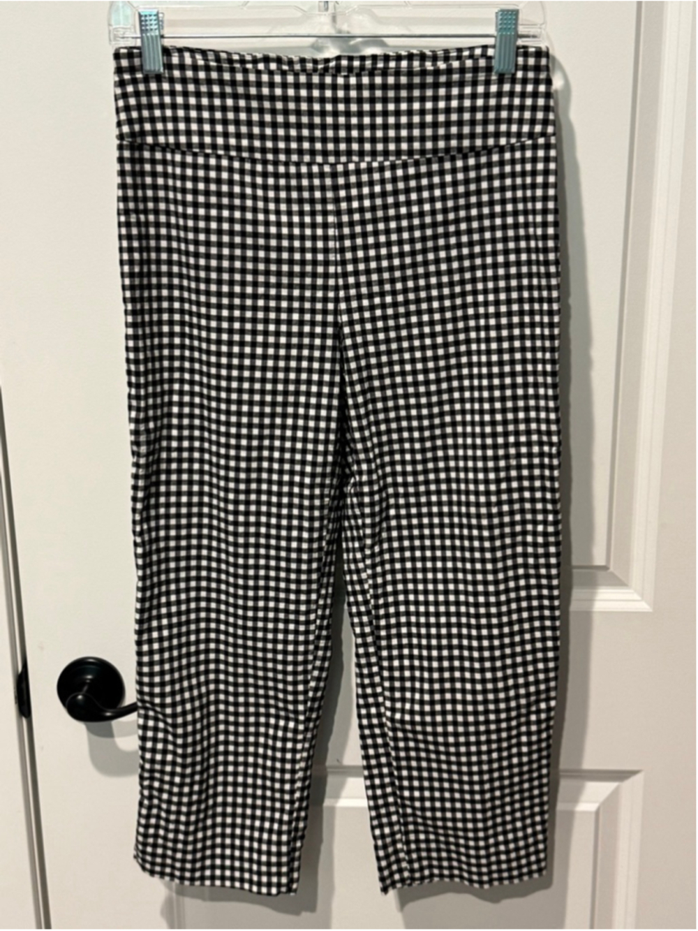 Women's Unbranded Cropped tummy control Pull-on Pants S Black White Gingham